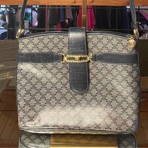 Celine navy macadam leather and coated canvas crossbody